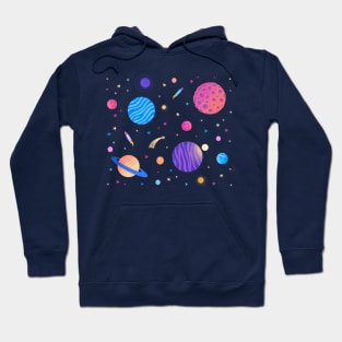 colorful galaxy universe space pattern with abstract planets and stars Hoodie